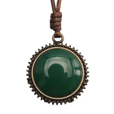 Imagem de AZORA Colar com pingente de vários anéis de cor bronze feito à mão, estilo boho, longo, de couro, para mulheres, Couro, Sem Pedra Preciosa