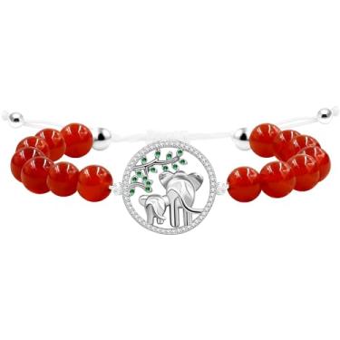 Imagem de Oneress Requintada pulseira circular de elefante de mãe e bebê banhada a platina oca feminina pulseira de ramo e folha de zircão verde, presente para mãe e avó no dia das mães, Medium, Latão, Zircônia