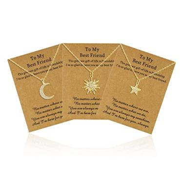 Imagem de Esbbela Colar de irmã para melhores amigas, presente para mãe e filha, pingente de amizade para irmãs BFF, pingente de sol e lua, colar banhado a ouro amarelo 14K, joias para casais, presente, Banhado