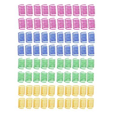 Imagem de YUAAO Pacote com 80 brinquedos de mola para gatos, bobinas de plástico duráveis para atividades internas - espirais coloridas de 2,5 cm em espiral para brincar de fitness para gatos, gatinhos, animais