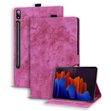 Imagem de Dteck Capa para Samsung Galaxy Tab S9 Plus/S8 Plus/S7 FE/S7 Plus 12.4 com suporte para caneta S, capa fólio de flor em relevo de couro PU premium com vários ângulos de visualização capa para tablet Samsung 12.4, rosa