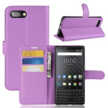 Imagem de Capa para BlackBerry Keyone 2, capa carteira flip de couro PU premium com compartimento para cartão, suporte e fecho magnético [capa interior à prova de choque de TPU] Compatível com BlackBerry Keyone