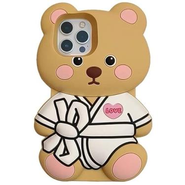 Imagem de Capa de urso de pelúcia marrom grande super grossa para Apple iPhone 14 13 iPhone13 iPhone14 desenho 3D animal protetor amor fantasia fofa adorável meninas crianças mulheres..