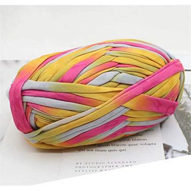 Imagem de 1 peça de camiseta colorida fio de tricô tecido de crochê para arte de tecido de malha DIY (#40 vermelho e amarelo)