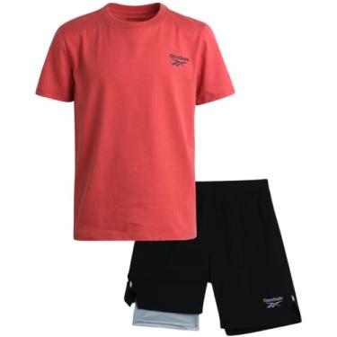 Imagem de Reebok Conjunto de shorts ativos para meninos - camiseta de manga curta de desempenho de 2 peças e shorts de tecido com forro de compressão (8-12), Baga, 10
