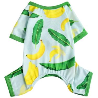 Imagem de Pijama de cachorro primavera verão roupas para cães pequenos, meninas, meninos, roupas macias e elásticas para filhotes, macacão para gatos (banana verde, GG)