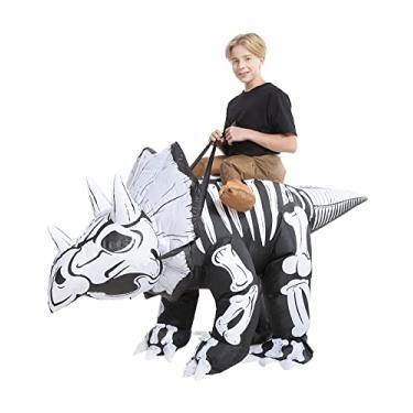 Imagem de HSCTEK Inflatable Skeleton Dinosaur Costume Kids Boys Girls, Inflatable Blow Up Costume Riding Triceratops Dinosaur Costume Child, Inflatable Ride On Dinosaur Halloween Costume Children