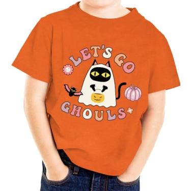Imagem de Habbiful Camiseta de Halloween para crianças, camiseta assustadora preta assustadora abóbora de Halloween meninos meninas crianças camiseta engraçada fofa gráfica top, Gato fantasma, Let's Go Ghouls, laranja, 4 Anos