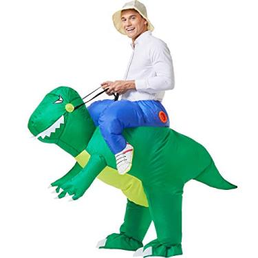Imagem de YEAHBEER Fantasia inflável de dinossauro para adultos, T-Rex fantasia extravagante de Halloween para adultos, fantasia inflável de T-Rex para vestido de Halloween (verde), Verde, Tamanho Único