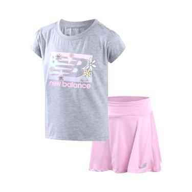 Imagem de New Balance Conjunto de saia esportiva para meninas - camiseta Hi-Lo e saia de scooter - conjunto de saia de tênis de desempenho (7-12), Cinza órbita rosa, 7-8