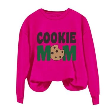 Imagem de Duobla Moletom feminino Mama gola redonda gráfico Cookie Mom moderno casual pulôver manga longa camisetas engraçadas suéteres confortáveis, A-2-rosa choque, GG