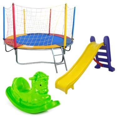 Imagem de Buffalo Brinquedos - Cama Elástica 2,30m Redonda + Escorregador Médio + Gangorra 1 Lugar