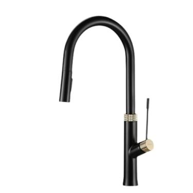 Imagem de Torneira de banheiro de latão luz luxo design simples alça única fria e quente controle duplo pull-out torneira de pia de duas funções, preto fosco