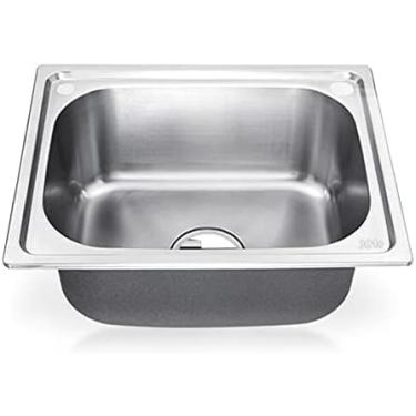 Imagem de Pias de aço inoxidável de tigela única, pia de cozinha, com almofada silenciadora, pia quadrada montada na parede, para uso doméstico, bar de cozinha, pequeno restaurante, kit de downpipe, p