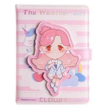 Imagem de Joucien Página de título tridimensional colorida Hot Stamping Hand Ledger PU Magnetic Buckle Hand Ledger Student Girl Cute Notebook-Weather Girl D