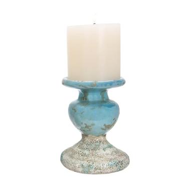 Imagem de Creative Co-Op Suporte de vela grande de terracota azul envelhecido