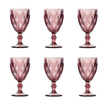 Imagem de Conjunto De Taças De Vidro Para água 6 Peças 325 Ml Diamonds Rosa Lyor
