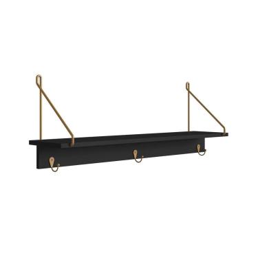 Imagem de Prateleira Decorativa Multiuso com 3 Ganchos Nero/Dourado
