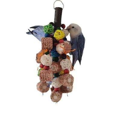Imagem de Brinquedos de papagaio, brinquedos de pássaros naturais, manga de madeira, colorido, trançado, feito à mão, para papagaios da Amazon, calopsitas, papagaios cinzentos africanos, tentilhões e outros