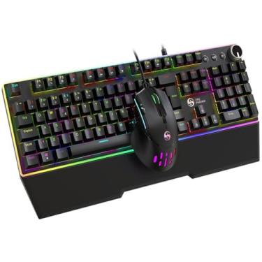 Imagem de Kit Teclado + Mouse Gamer 12800 Dpi 9 Botões Mecânico Led Rgb Switch Blue Com Mouse Pad Abnt2 Bk-04