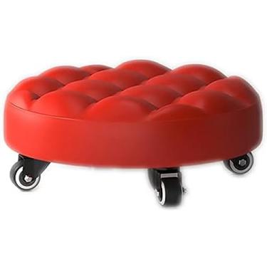 Imagem de Tamborete pequeno com rodas giratórias, assentos de couro PU cadeira sapato trocando fezes, baixo assento de rolo para home office fitness ao ar livre, vermelho1