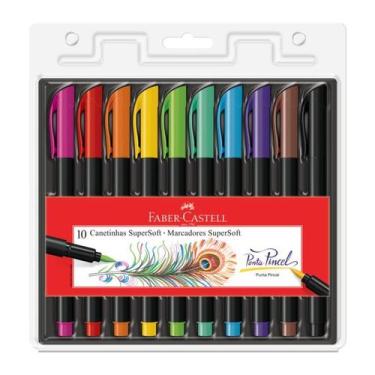 Imagem de Canetas Brush Pen Faber-Castell Supersoft Com 10 Cores Ponta Pincel