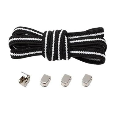 Imagem de No Tie Shoelaces Metal Buckles Elastic For Sneakers One Size Fits All Adult Kids Laces Lazy Sport Rubber Shoestrings(Black white)