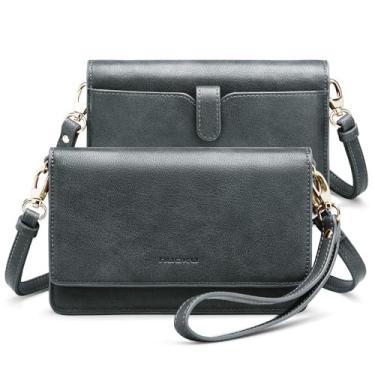 Imagem de nuoku Bolsa tiracolo feminina pequena carteira para celular com compartimentos para cartão RFID 2 alças, Cinza novo