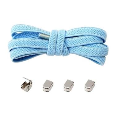 Imagem de No Tie Shoelaces Metal Buckles Elastic For Sneakers One Size Fits All Adult Kids Laces Lazy Sport Rubber Shoestrings(SKY BLUE)