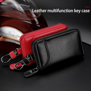 Imagem de Bolsa Porta-chaves Azul de Couro Genuíno, Carteira de Chave de Grande Capacidade Masculina, Bolso de Chave Feminino, Chaveiros de Casal Multifuncionais e Elegantes (Azul)