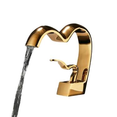 Imagem de Torneira de banheiro cinza-arma, torneira de pia de banheiro dourada escovada, torneira de pia de água fria e quente, torneira de pia preta, torneiras de lavagem montadas no deck, douradas