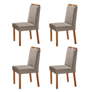 Imagem de Kit 4 Cadeiras Lis Com Puxador Móveis Minas Cor Veludo Cinza