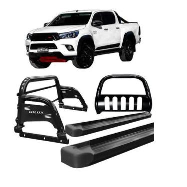 Imagem de Kit Quebra Mato Estribo Plataforma Santo Antônio H3 Hilux 16/20 Preto 
