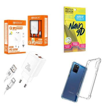 Imagem de Kit Carregador Turbo 20W + Capinha Samsung S10 Lite + Película de Cerâ