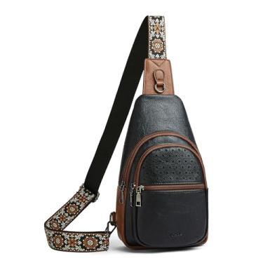 Imagem de Mroede Bolsa tiracolo feminina com alça ajustável pochete para mulheres bolsa transversal para compras diárias no trabalho, 4-2 preto com marrom, Bolsa tiracolo