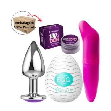 Imagem de Vibrador Ponto G Liso + 100Dor 6X1 Cream Lub Anal Multifunções + Plug 
