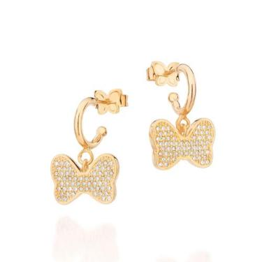 Imagem de Brinco Meia Argola Feminina Rommanel Com Zircônias Banhada A Ouro 18k