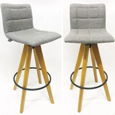 Imagem de Kit 2 Banquetas Decorativa Jaque Gomos Linho Cinza Base Giratória Made