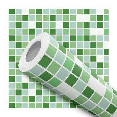 Imagem de Papel De Parede Adesivo Lavável Cozinha Pastilhas Tom Verde 10m - Deli