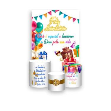 Imagem de Painel De Festa Vertical 1,50 x 2,20 + Trio De Capas Cilindro - Aniver