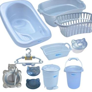 Imagem de Banheira 32 Litros Kit 11 itens cesto roupa banho maternidade - Plastb