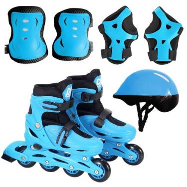 Imagem de Patins Masculino Com Acessórios Menino Azul 30 Ao 41 Até 80kg - Dm Toy