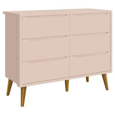 Imagem de Cômoda Infantil 6 Gavetas Retrô Theo Rosa Acetinado com Pés Madeira  R