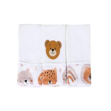 Imagem de Fralda de Boca Bordada Estampada Para Bebês Menina Menino 03 Peças - M