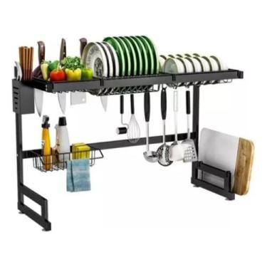 Imagem de Escorredor Rack Preto Aço Inoxidável 85cm Organizador Louça