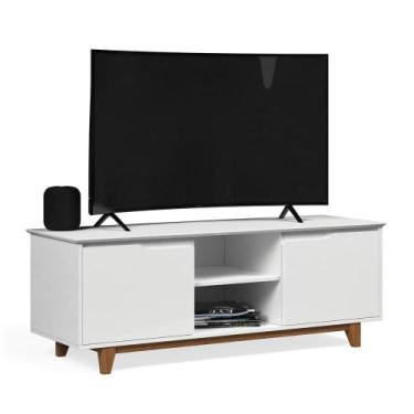 Imagem de Rack Bancada Multiuso 1,39m P/ Tv Até 55" Pés De Madeira Flow - EJ Móv