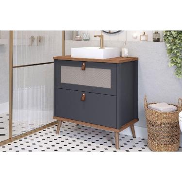 Imagem de Gabinete de Banheiro Balcão Vêneto 1 Porta e 1 Gaveta c/Cuba 80cm Titanio/Freijo - MGM