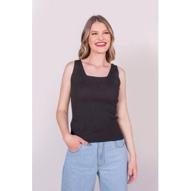 Imagem de Regata Canelada Tricot Feminina - Michele Tricot, G, Preto