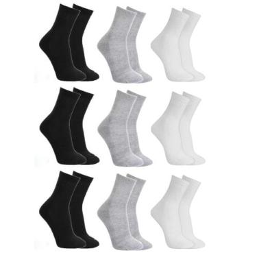 Imagem de Kit 9 Meias Cano Alto Sport Grossa Esportiva Básico Algodão Unissex - 