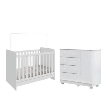Imagem de Kit Berço Cômoda Com Sapateira Ben Junior Moveis Peroba MDF Branco